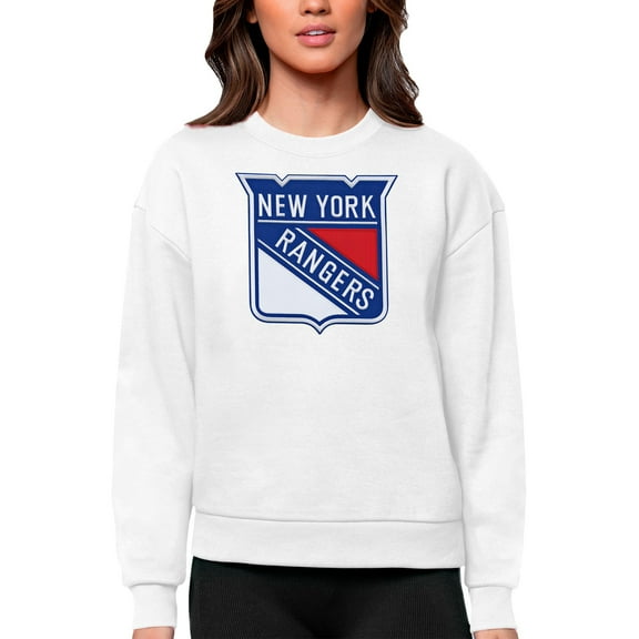 Women's Antigua White New York Rangers Primary Logo Team Logo Victory Crewneck Pullover Sweatshirt