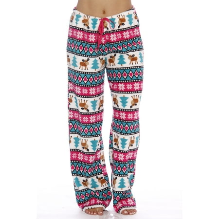 

Just Love Women s Plush Pajama Pants - Cozy Lounge Sleepwear (White - Moose Love Medium)