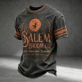 thumbnail image 2 of XIAOCHA Men's Halloween Witch Print T Shirt Short Sleeve Crew Neck Salem Broom Pullover Top, Black, Sizes L, 2 of 6
