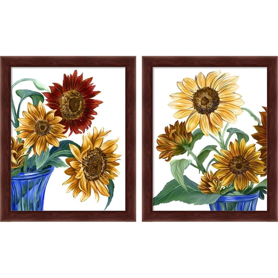 Great Art Now China Sunflowers by Kelsey Wilson, 2 Piece Framed Art Set Each 9.25"W x 11.25"H