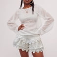 thumbnail image 5 of vigerkar Women Tiered Ruffle Shorts Floral Embroidered Eyelet Elastic Waist Wide Leg Boho Crochet Skirt Shorts (White, L), 5 of 9