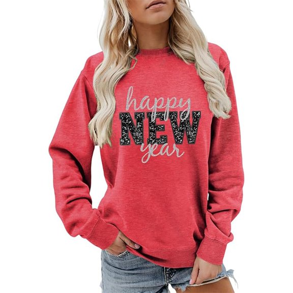 IWRICH Women's Happy New Year Sweatshirt Funny New Years Eve Shirt Casual Crewneck Party Holiday Pullover Tops Watermelon Red XL