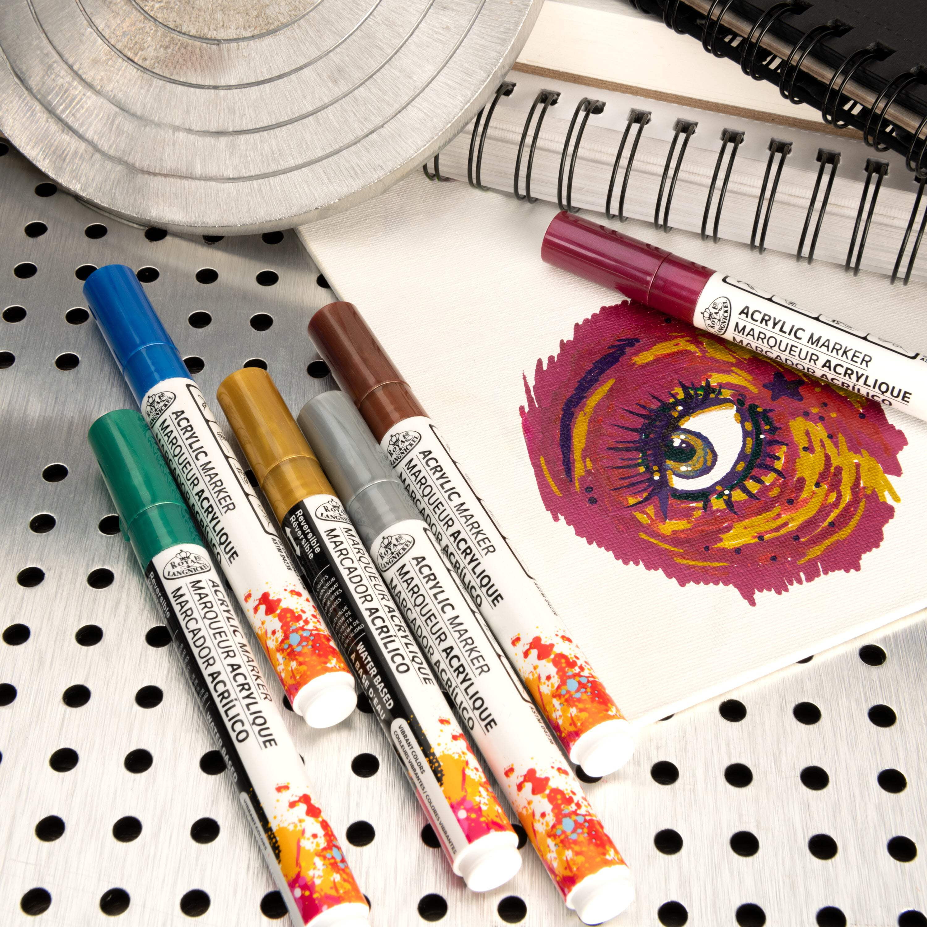 Royal & Langnickel Acrylic Metallic Markers, 6 Piece Set, Reversible Tip