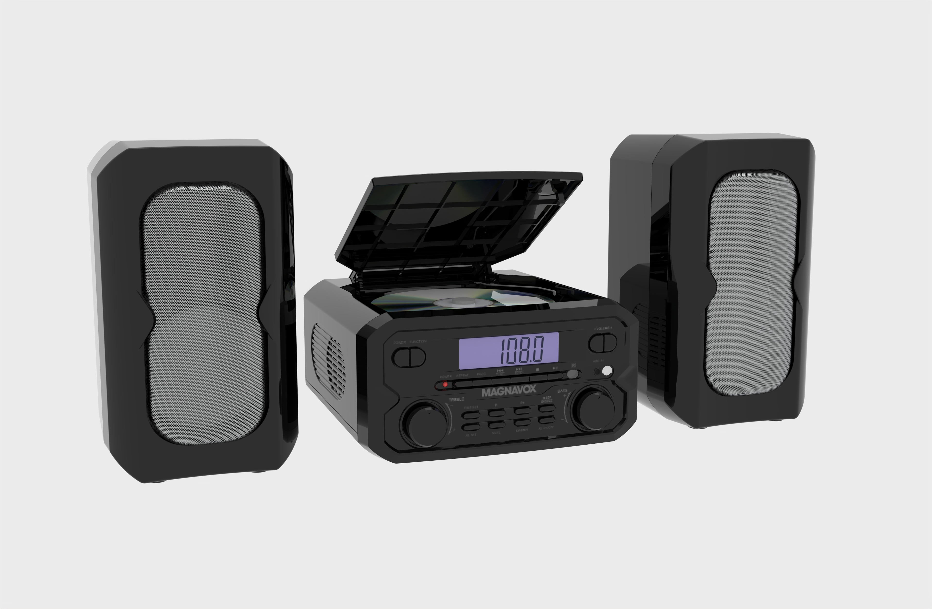 Magnavox Bluetooth 3-in-1 CD Shelf System with FM Stereo, Compact CD Player with Bluetooth Streaming, AUX Input, LCD Display, Top-Loading CD Player, Black