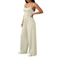 thumbnail image 4 of LEKODE Summer Jumpsuits Wide Leg Pants Rompers with Pockets Flowy Jumpsuits for Women Backless Jumpsuit Ruched Rompers Sleeveless Jumpsuits Womens Summer Outfits Beige L, 4 of 6