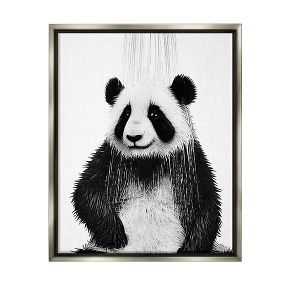 Stupell Industries Panda Bathroom Splash Animals & Insects Painting Gray Floater Framed Canvas Art Print Wall Art, 25 x 31