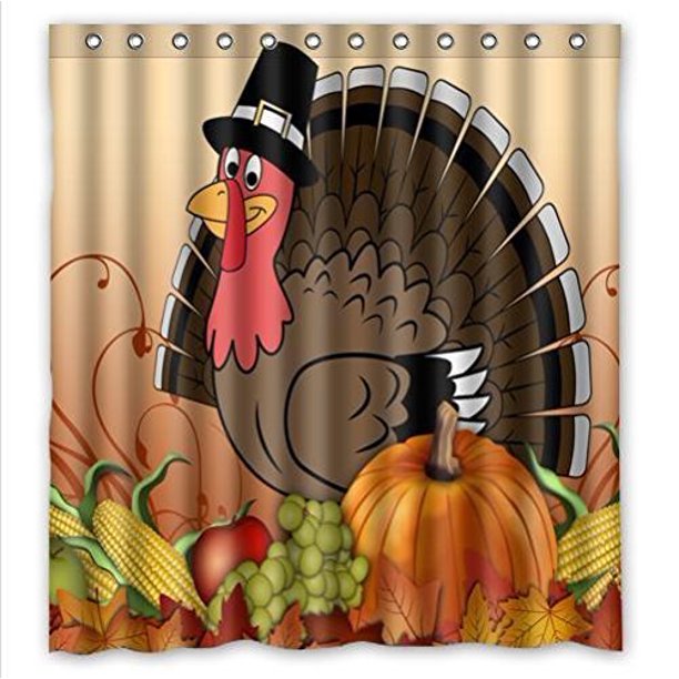 HelloDecor thanksgiving turkey with pumpkin Shower Curtain Polyester