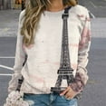 thumbnail image 2 of Eiffel Tower Women's Floral Printed Sweatshirt Long Sleeve Crewneck Casual Loose Vintage Graphic Pullover Tops, 2 of 7