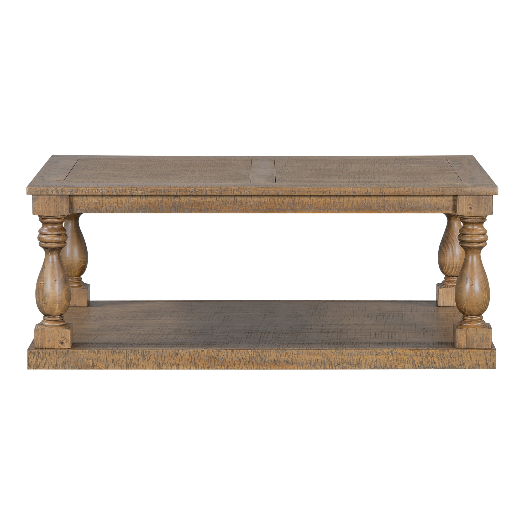 Euroco Vintage Coffee Table with Vase Column Legs, Pine Veneer Top and Solid Rubberwood Frame – Retro Living Room Center Table, Easy Assembly