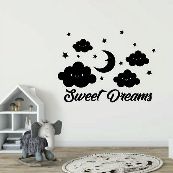 Sweet Dreams - Moon Stars Clouds Silhouette Cute Kids Room Quotes Vinyl Wall Art Wall Sticker Wall Decal Decoration For Home Room Kids Room Nursery Room Girls Boys Wall Décor Design Size (10x10 inch)