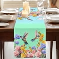 thumbnail image 3 of Table Runners 60 Inches Long Dress Scarves, Teal Green Hummingbirds Farmhouse Kitchen/Dining Table Runner, Small Coffee Tablerunners, Spring Watercolor Flowers Plant 13x60 Inch, 3 of 9