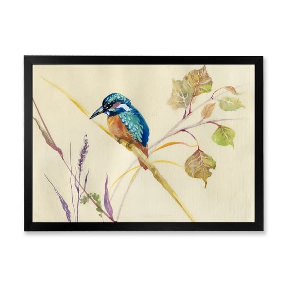 Designart 'Common Kingfisher Bird On Branch' Traditional Framed Art Print