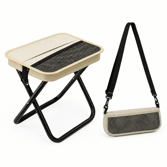 Portable Collapsible Stool Foldable Backpack Portable Chair with Double Layer Shoulder Storage Bag, 3-Fold X Metal Frame Supports 300 lbs for Outdoor Camping Fishing Hiking Sketching Sports