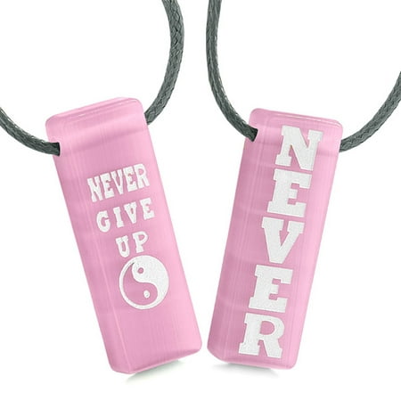 Never Give Up Amulets Love Couples or Best Friends Yin Yang Powers Pink Simulated Cats Eye Tag