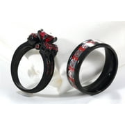 Punk Skull Rings Black Matching Rings Couple Rings Red Cz Wedding Ring for Women