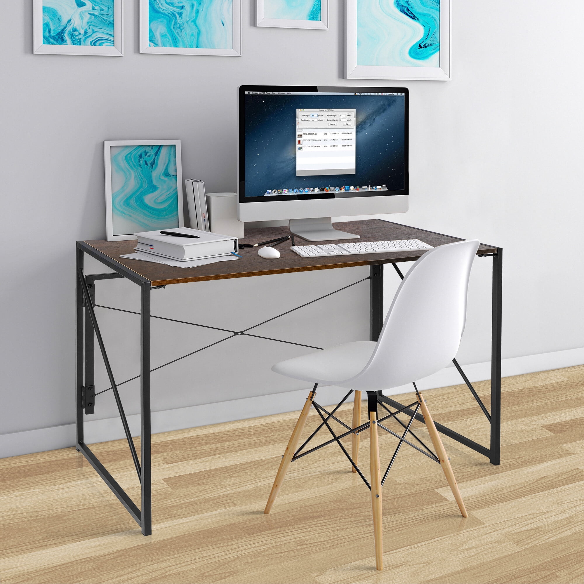 HomGarden Foldable Home Office Computer Desk, 39"Simple Writing Study Desk Space-Saving, Brown