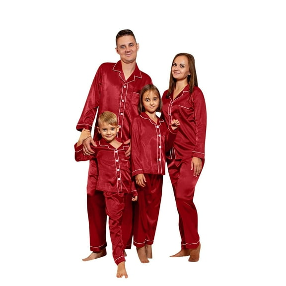 Inglocry Family Christmas Pajamas Matching Sets - 2025 Silk Satin Button Down Sleepwear, Long Sleeve Loungewear Wine 120
