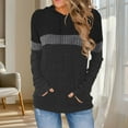 thumbnail image 2 of XPMWRP Women's Color Block Drawstring Hooded Sweatshirt Ribbed Brushed Trendy Loose Casual Knitted Winter Warm Long Sleeved Pullover with Pockets Black XXL, 2 of 5