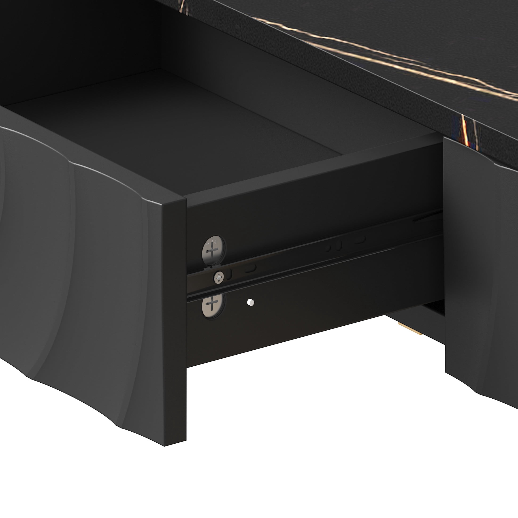 Noble House Arvion 47.3" Narrow Entryway Console Table with Storage Drawers & Geometric Metal Legs, Black & Gold