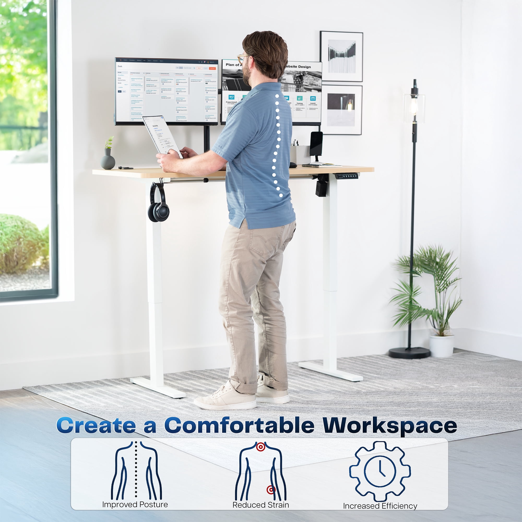 VIVO White Electric Stand Up Desk Frame, Single Motor Standing Adjustable Base
