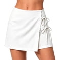 thumbnail image 5 of Plus Size Shorts with Pockets Women's Linen Skort with Side Tie, Front Wrap Mini Skirt Shorts, Summer High Waist Short Pants for Beach Vacation Wear White XXL, 5 of 6