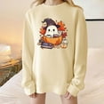 thumbnail image 2 of Olyvenn Women Halloween Sweatshirt Oversized Crewneck Fleece Pullover Sweatshirts Long Sleeve Cute Y2k Ghost Graphic Sweat Shirts Beige L, 2 of 4