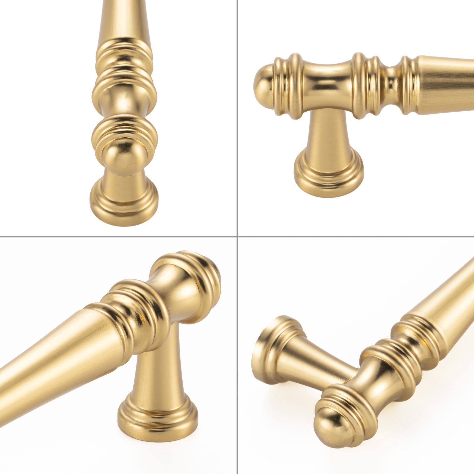 KOOFIZO 10 Pack Classical Cabinet Pull - Brushed Gold Furniture Handle, 3 Inch/76mm Screw Spacing