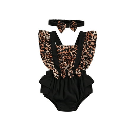 

Gwiyeopda Newborn Baby Kids Girl Leopard Ruffled Romper Sleeveless Backless Jumpsuit Set