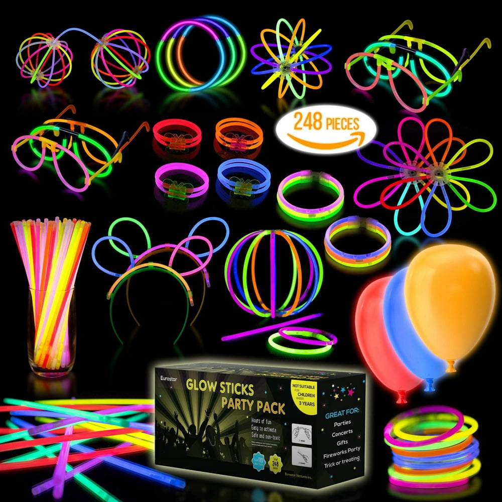 Multicolor Glow Sticks Bulk Party Pack 248 Piece Light
