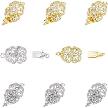 8 Sets Filigree Necklace Clasps Brass Rhinestone Box Clasps Jewelry Slide Clasps for Necklace Bracelet Connectors Knotted Jewelry Making DIY Craft (Platinum & Golden)