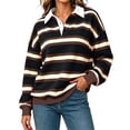 thumbnail image 2 of AHTJRT Y2k Women Striped Rugby Shirt Long Sleeve Collared Oversized Sweatshirt Vintage Jersey Streetwear Top Casual Loose Outdoor Sports Golf Pullover, 2 of 8