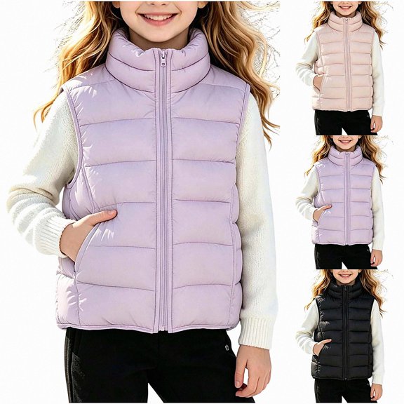 ITSAME Girls Quilted Puffer Vest Stand Collar Zip Up Sleeveless Lightweight Winter Warm Outerwear with Pockets Size 9