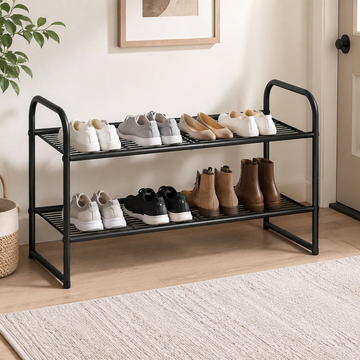 2-Tier Stackable Shoe Rack Organizer Simple Design Black Space-Saving Storage Solution