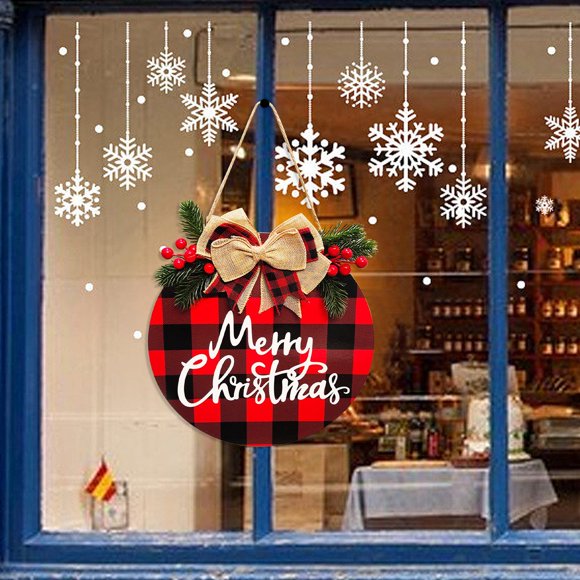 Giyblacko Door Hanging DecorationChristmas Decorations Merry Christmas Sign Outdoor Wreath Door Sign Wooden Sign Buffalo Plaid Christmas Decor Hanging Sign Wood Christmas Welcome Sign