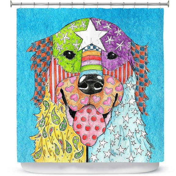 Shower Curtains 70" x 73" from DiaNoche Designs by Marley Ungaro - Golden Retriever Dog Aqua