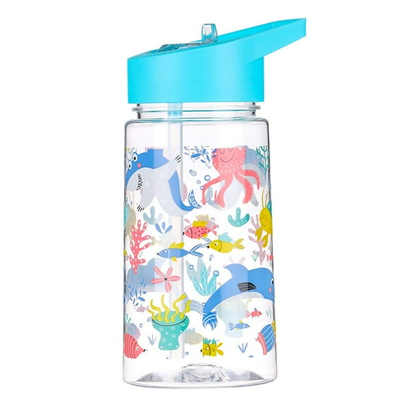 450ml Student Animals Water Bottle Kids Childrens Water CUP Giraffe BPA Free Folding Straw Children Drinking Bottle Kids Milk Bottle SHARK