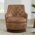 thumbnail image 3 of CHITA Swivel Barrel Accent Chair, Tufted Upholstered Arm Chair with Wood Base for Living Room Bedroom, Faux Leather in Saddle Brown, 3 of 13