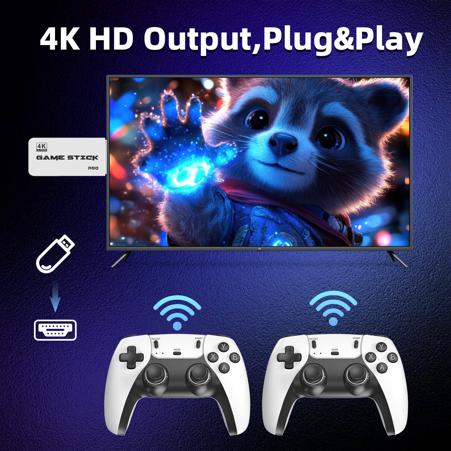 ZDSSY Retro Game TV Stick M8 4K Games Console 64G Dual 2.4G Wireless Controller