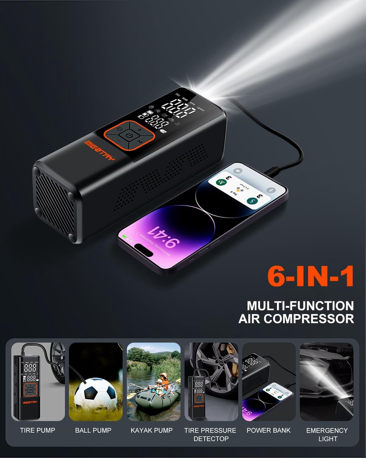 Tire Inflator Portable Air Compressor - 2X Fast Cordless Air Pump for Car Tires, Motorcycle, Bicycle Pump - 150 PSI Auto Tire Inflator with Pressure Gauge