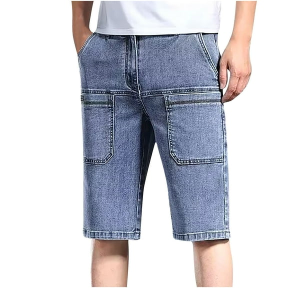 Wancir Men's Denim Shorts Summer Casual Stretch Jean Shorts Slim Fit Classic Short Jeans with Cargo Pockets