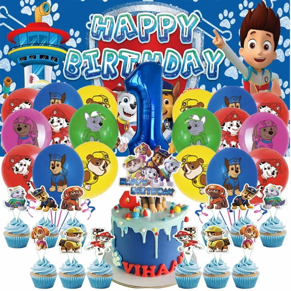 Paw Patrol Boy Balloons Party Supplies 1st Decor Kit Birthday Cake Topper Banner Backdrop Decorations