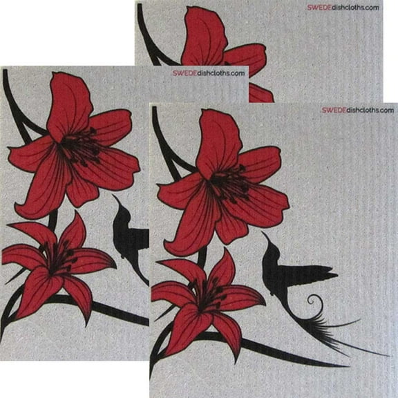 SWEDEdishcloths 3 PK (Lilly Humminigbird) All-Purpose Dischcloth for Cleaning