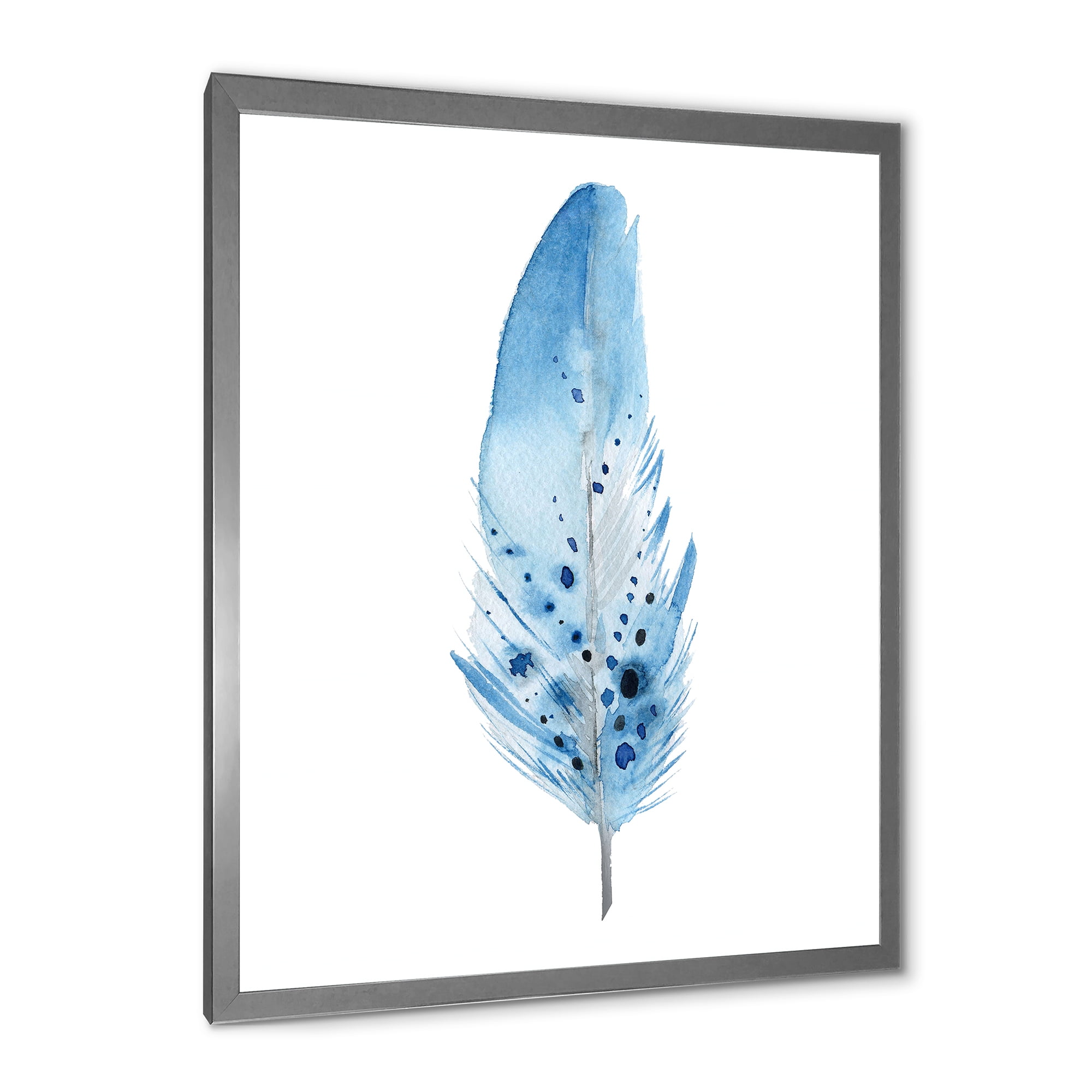Designart 'Abstract Blue Boho Feathers' Bohemian & Eclectic Framed Art Print