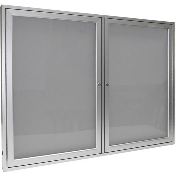 Pemberly Row Vinyl 48" x 60" 2 Door Enclosed Bulletin Board in Silver