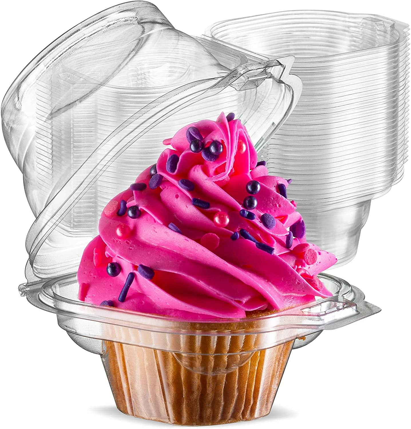 50 Packs Individual Cupcake Containers Stackable Single Compartment