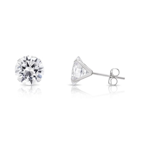 Tilo Jewelry 14K White Gold Solitaire Round CZ Stud Post Earrings with Secure Push-backs | 7mm | Classic Everyday Earrings | Women, Men, Unisex