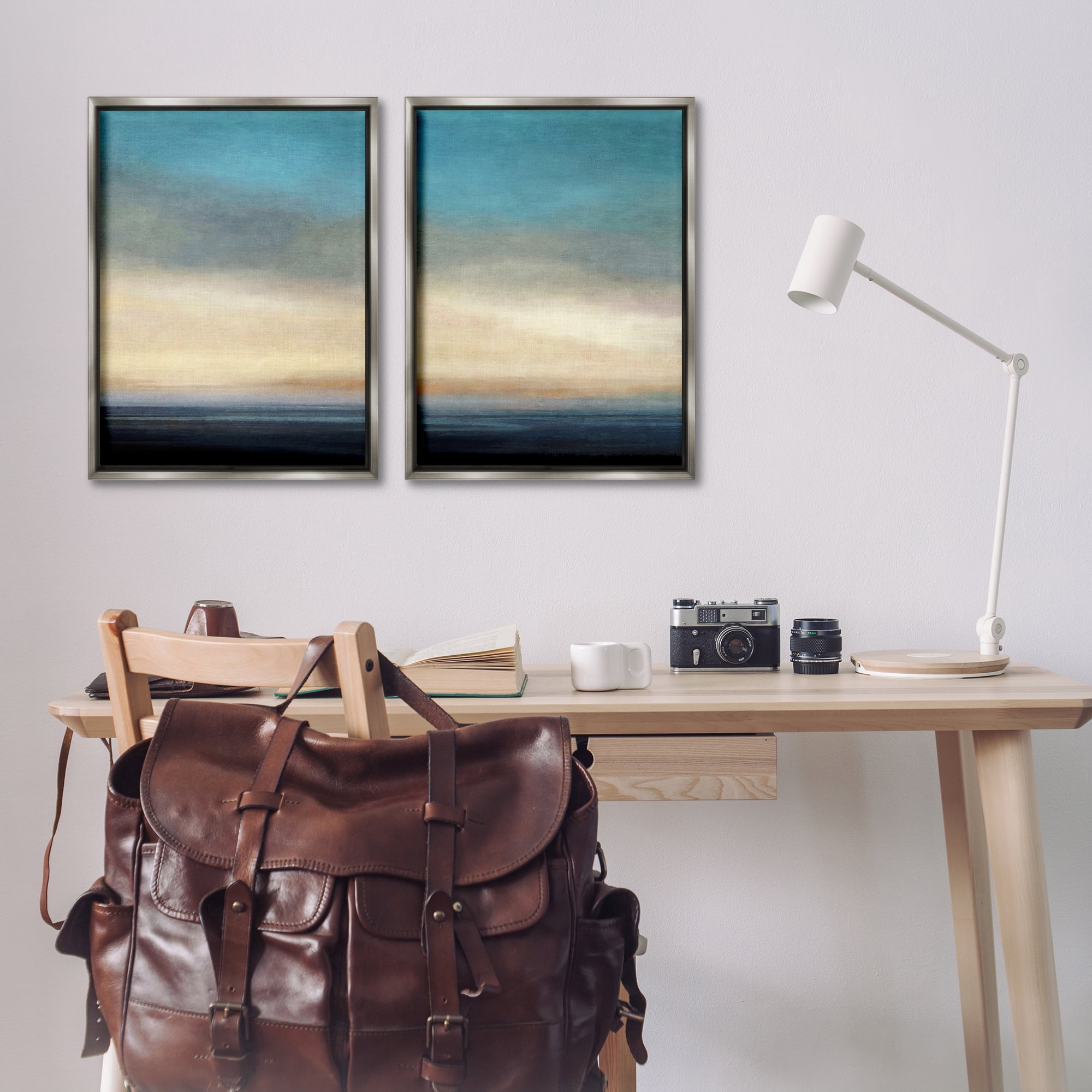 Stupell Industries Calm Tranquil Sea horizon Landscape & Nature Painting Gray Floater Framed Canvas Art Print Wall Art, 21 x 31, Set of 2