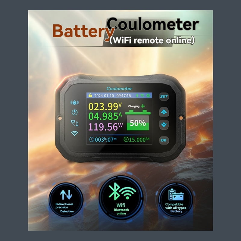 WiFi Coulomb Meter- Power Volt-Ammeter for Lithium & Lead Acid Batteries, RV Battery Capacity Indicator & Monitor KM160F