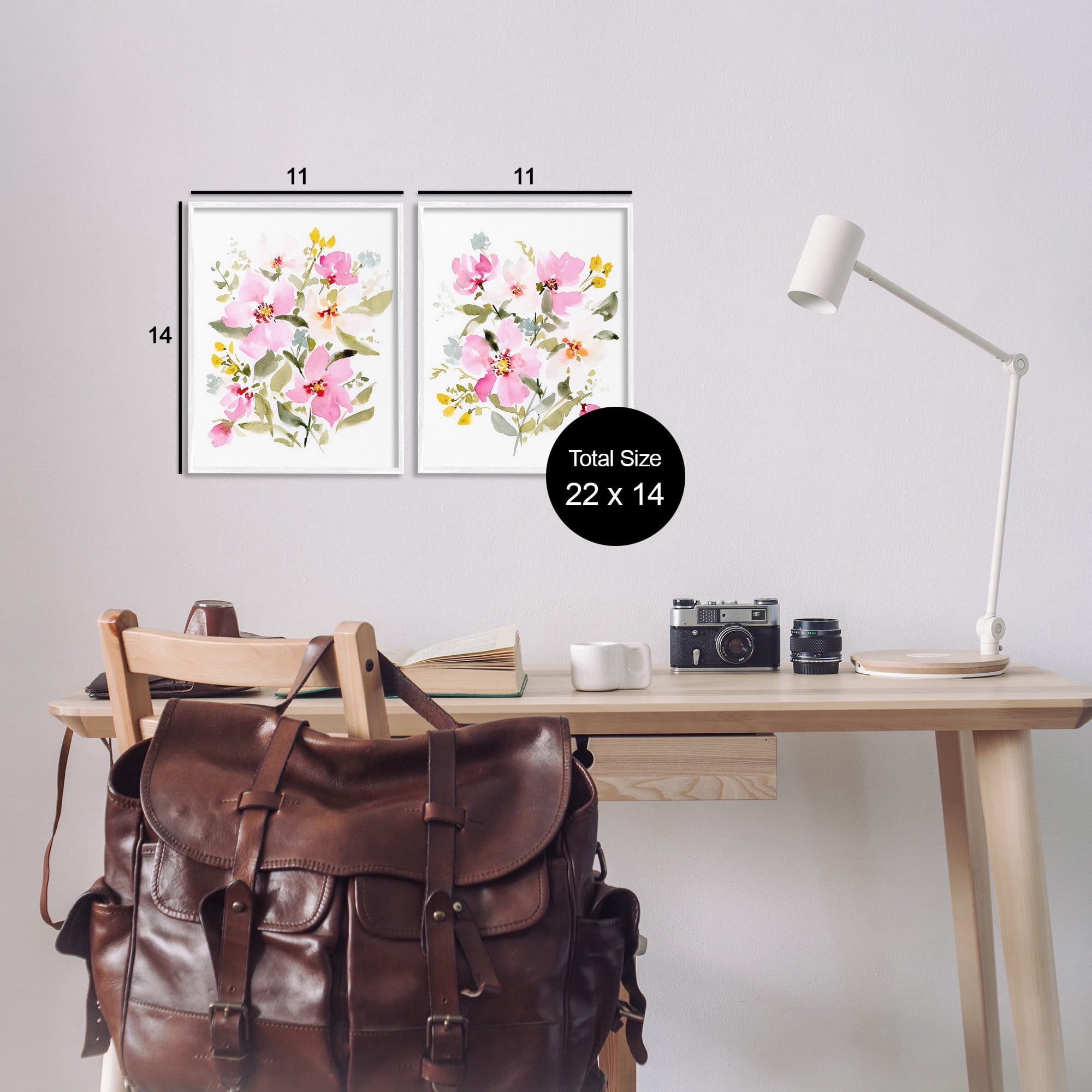 Stupell Industries Pink Scattered Blooms Botanical & Floral Painting White Framed Art Print Wall Art, 11 x 14, Set of 2