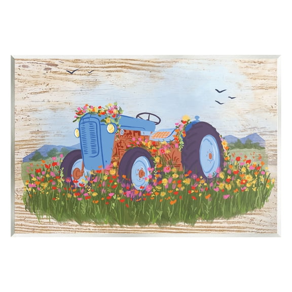 Farmhouse Tractor Floral Blooms Transportation Graphic Art Unframed Art Print Wall Art
